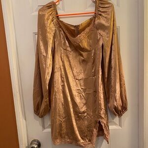 SHEIN Satin Brown Blouse with Lace Detail